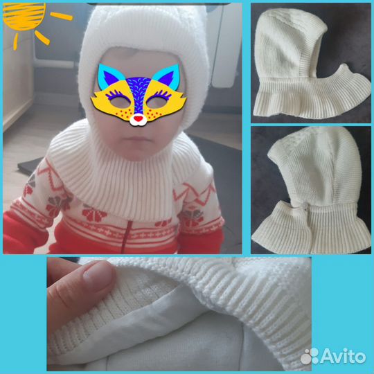 Зимняя шапка-шлем на пуговке Журавлик