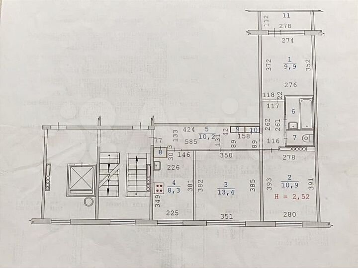 3-к. квартира, 57,4 м², 4/9 эт.