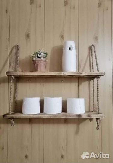 Полка деревянная на канатной веревке