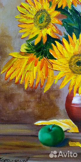 Картина Натюрморт с цветами Подсолнухи в вазе