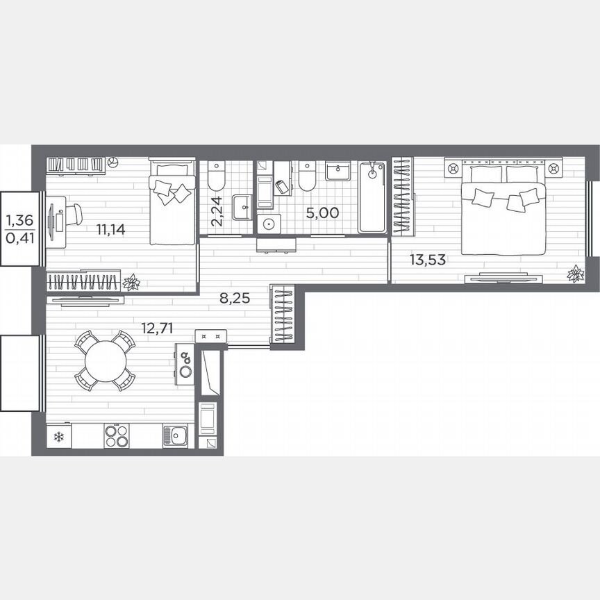 2-к. квартира, 53,3 м², 5/5 эт.