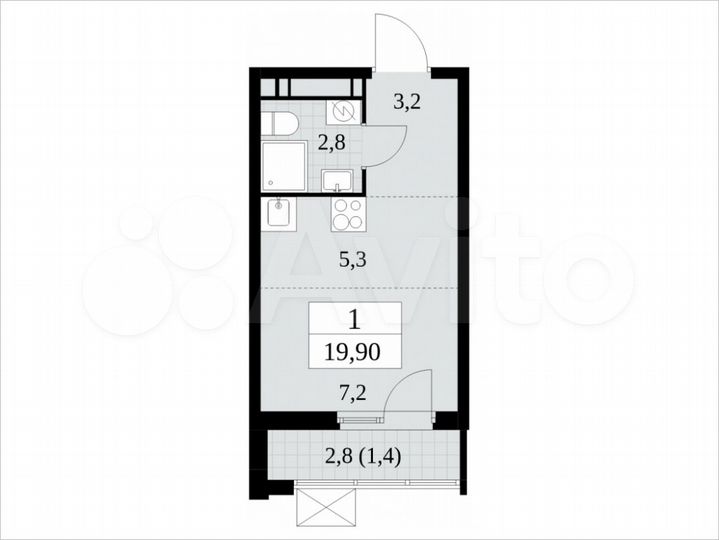 Квартира-студия, 19,9 м², 11/15 эт.