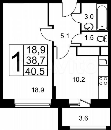 1-к. квартира, 39,5 м², 2/12 эт.