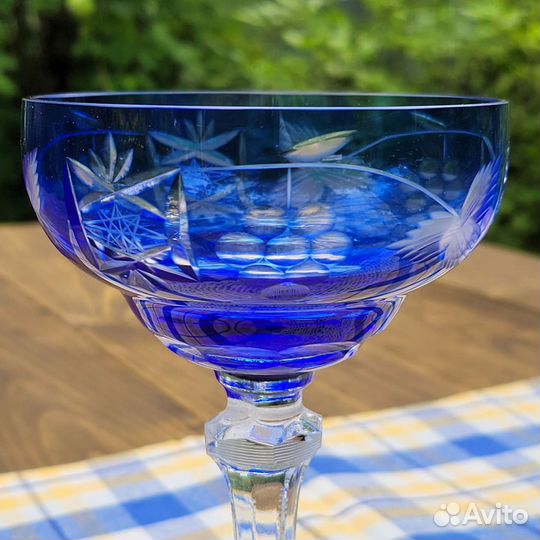 Хрустальные голубые бокалы шале антуанетты винтаж
