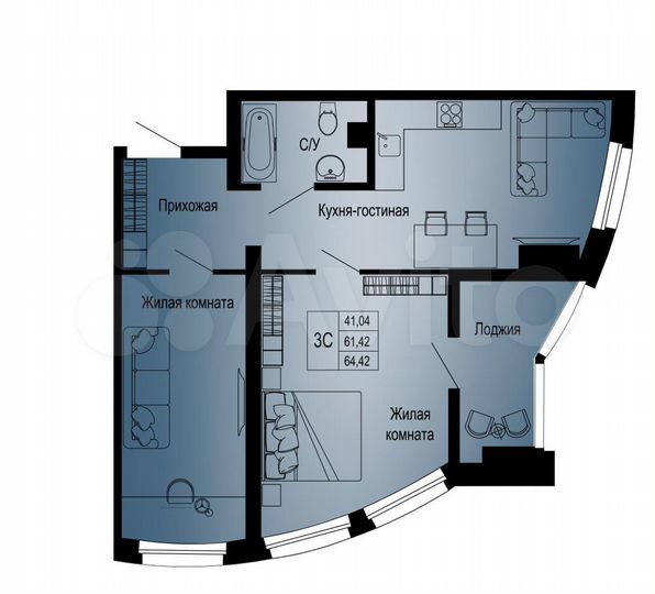 3-к. квартира, 65 м², 16/26 эт.