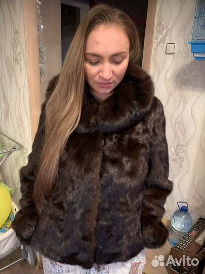 Шуба норковая с капюшоном размер 44-46