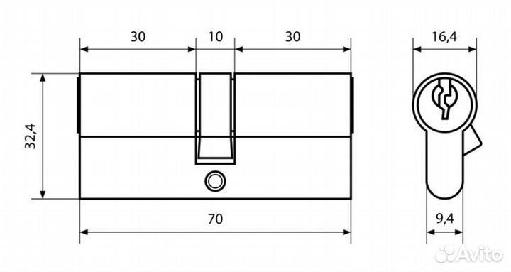 Цилиндровый механизм замка 70 ключ-ключ