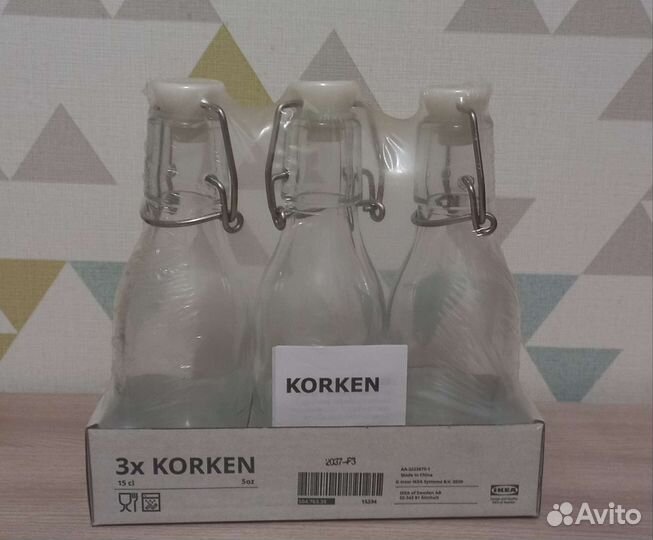 Икеа Коркен Бутылка с пробкой, 150 мл, 3шт