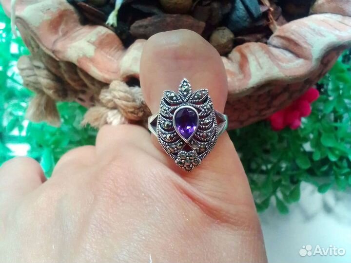 Кольцо серебро 925 с натуральным аметистом