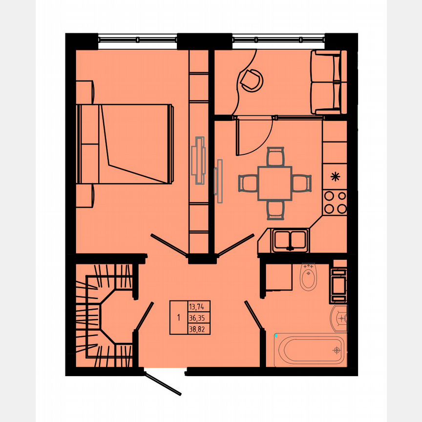 1-к. квартира, 39,4 м², 7/8 эт.