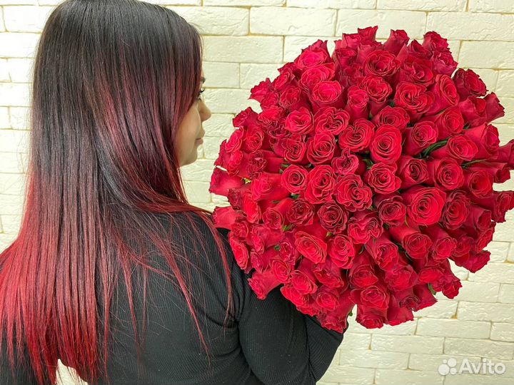 101 красная роза Кения Premium (40 см)