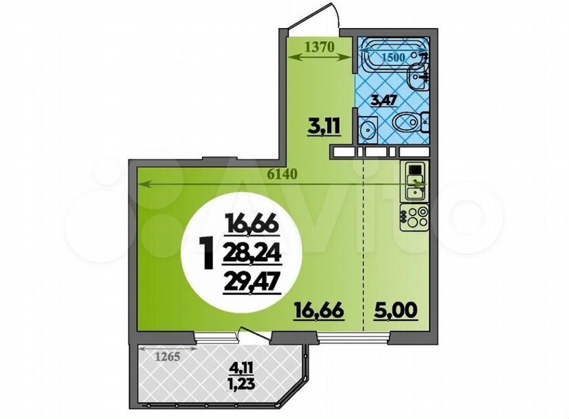 Квартира-студия, 29,5 м², 6/17 эт.