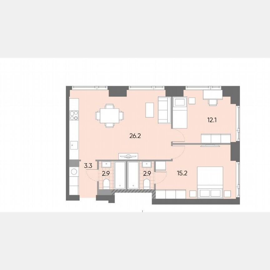 2-к. квартира, 61,9 м², 5/52 эт.
