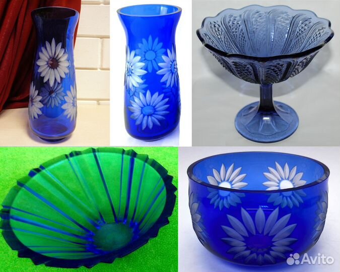 Вазы Конфетницы Кобальтовое стекло СССР