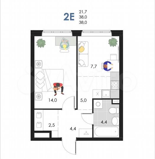 2-к. квартира, 38 м², 2/6 эт.