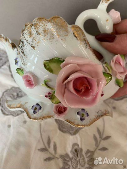 Антиквариат Конфетница Лебедь фарфор Япония