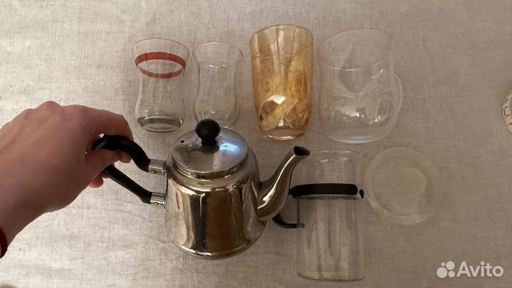 Набор посуды для чая, стаканы, чайник