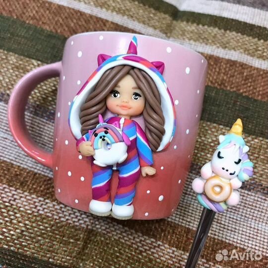 Кружка, подарок, кукла, полимерная глина