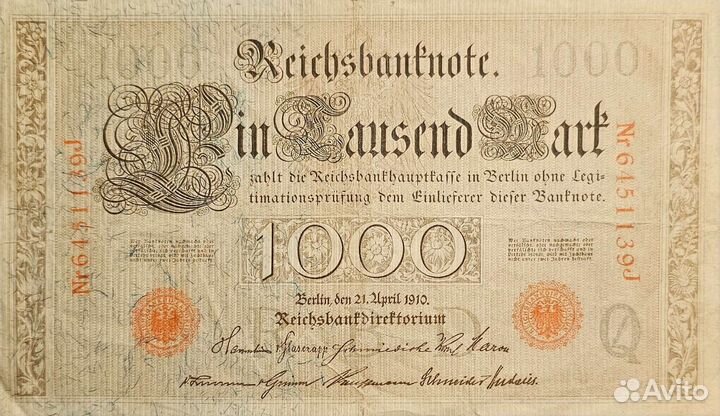 Банкноты Германия 1910 год