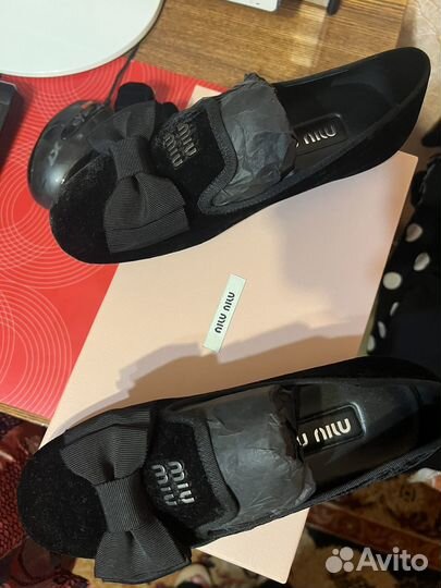 Лоферы бархатные с бантом