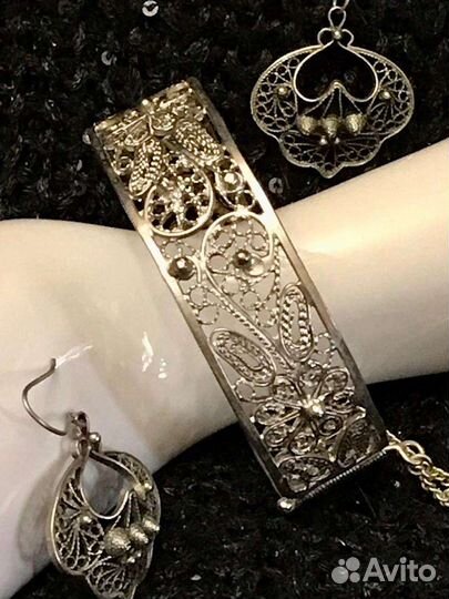 Лот бижутерия СССР мельхиор Браслет Серьги