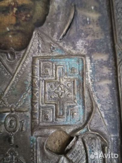 Икона Николай хромолитография с окладом