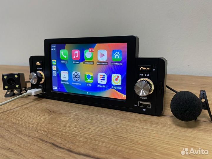 Магнитола 1din сенсорный экран микрофон CarPlay BT