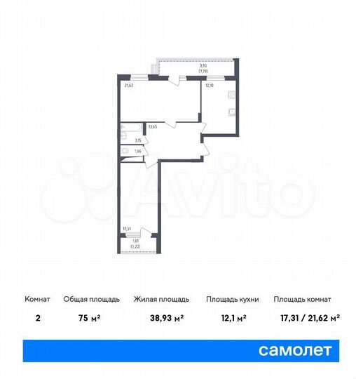2-к. квартира, 75 м², 5/12 эт.