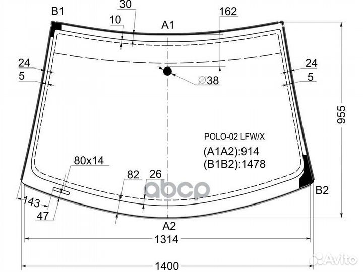 Стекло лобовое (Молдинг) Volkswagen Polo 01-09