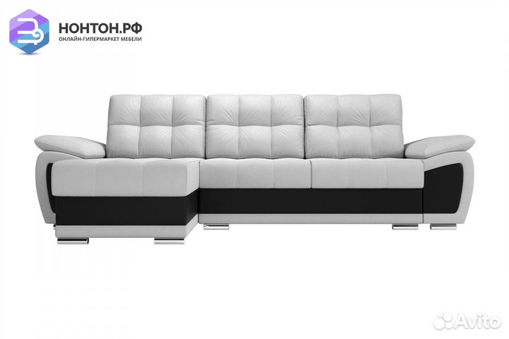 Диван угловой еврокнижка Нэстор экокожа белая / че