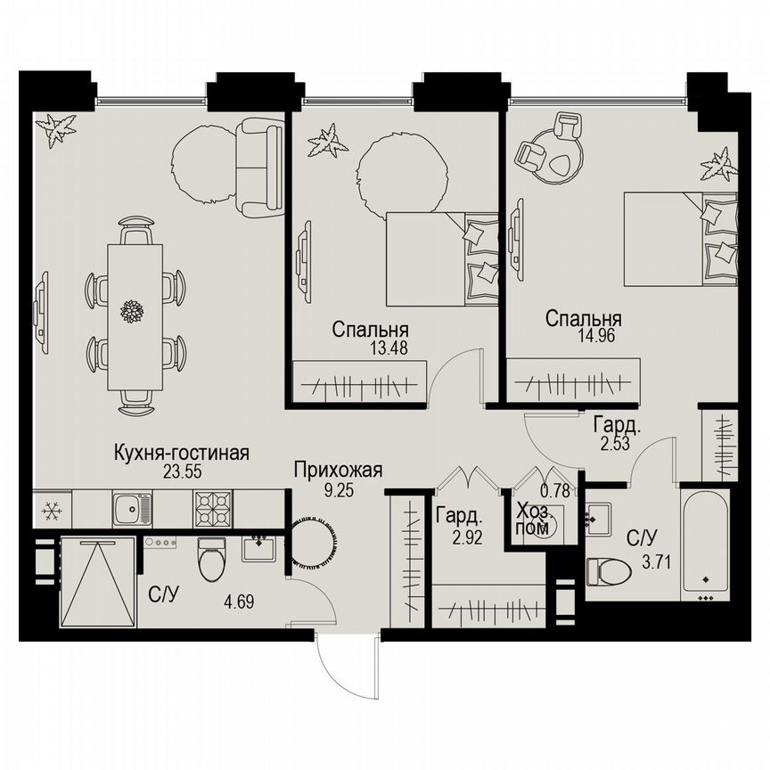 2-к. квартира, 75,9 м², 4/6 эт.