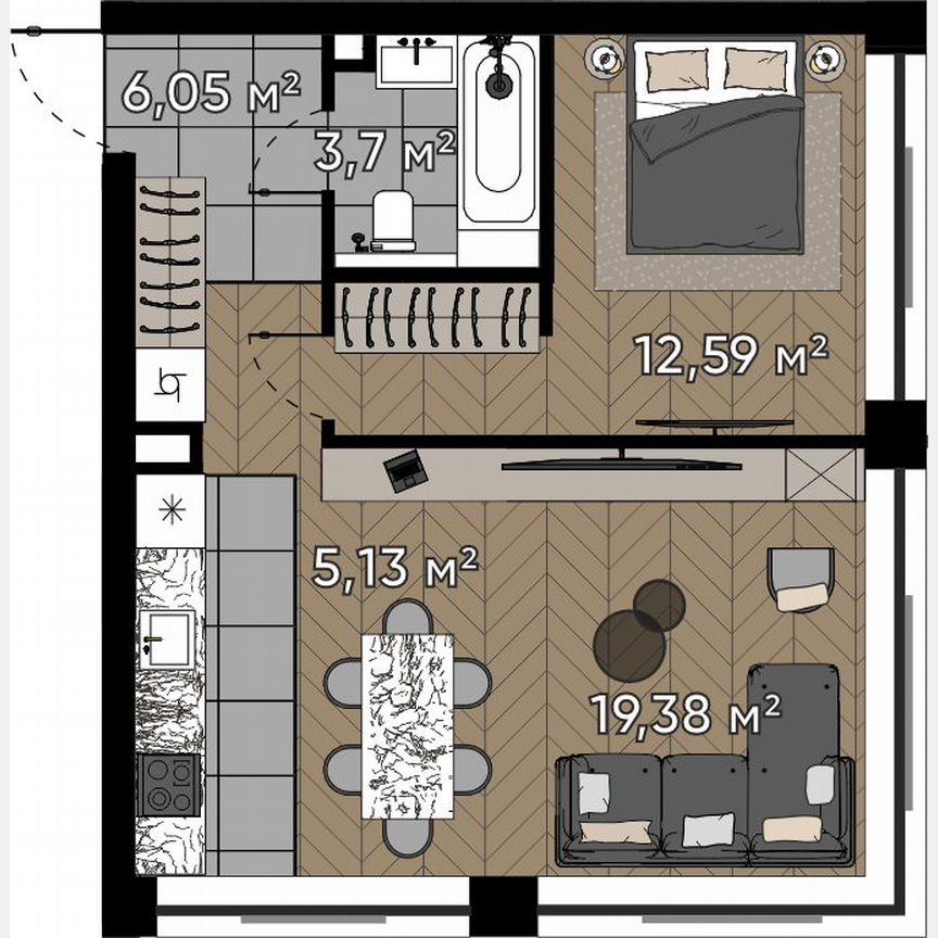 2-к. квартира, 46,9 м², 3/20 эт.
