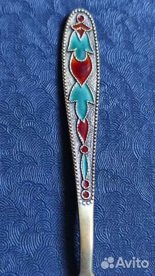 Ложка кофейная серебро 875 эмаль СССР