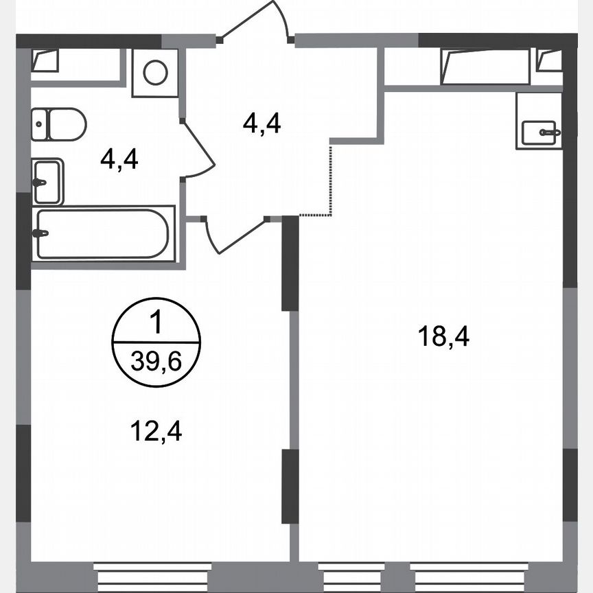 1-к. квартира, 39,6 м², 12/17 эт.