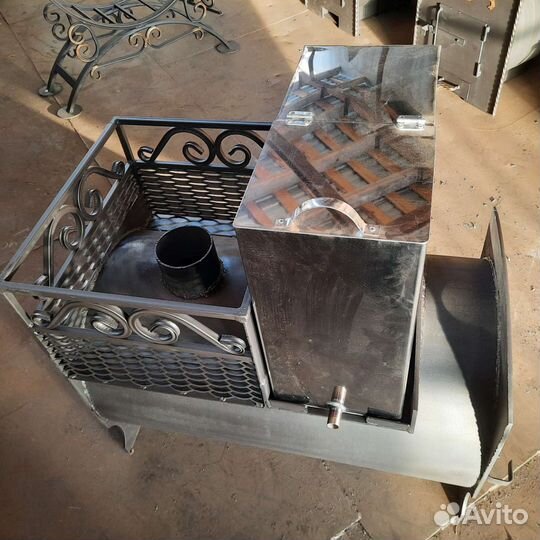 Печь +бак для бани с топкой из предбанника