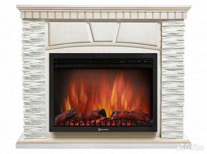 Камин Porto 30 камень белый, шпон беленый дуб