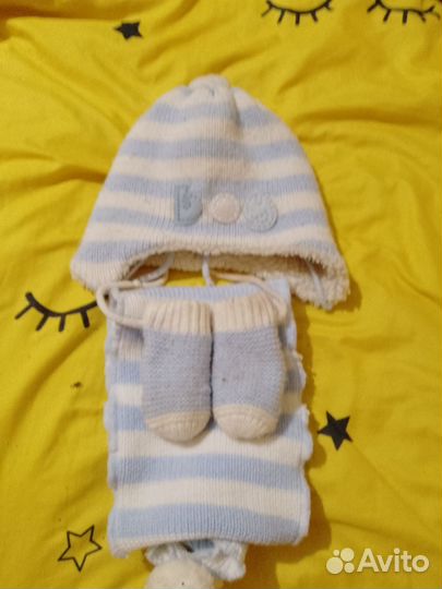 Шапка шарф варежки детские