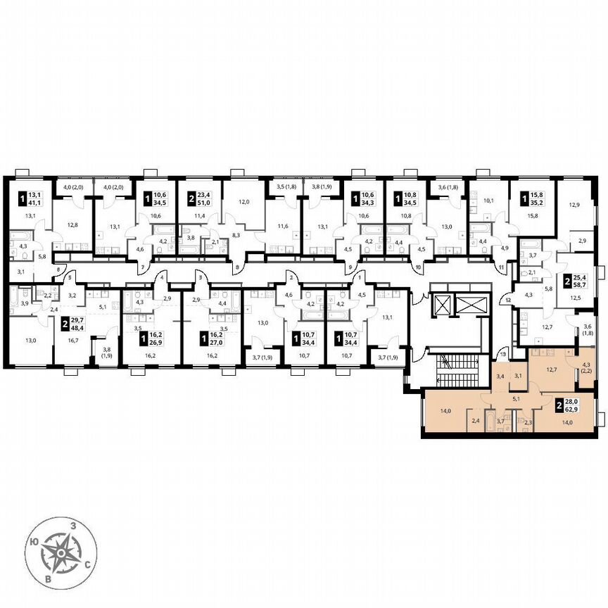 2-к. квартира, 62,9 м², 2/18 эт.