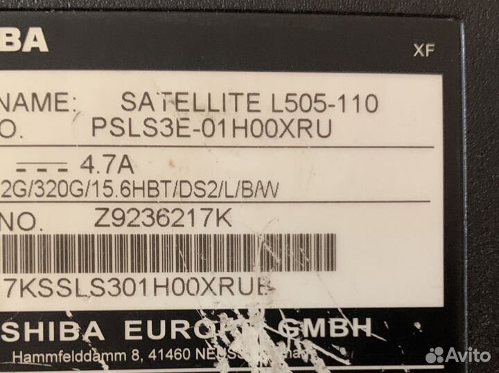 Ноутбук Toshiba satellite L505-110 на разбор