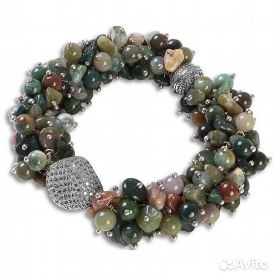 Браслет серебро,индийская яшма,сваровски