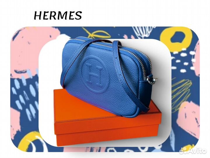 Сумка женская Hermes, маленькая, синяя