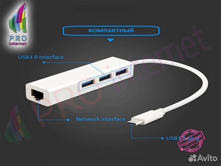 Хаб USB 3В1+LAN