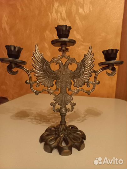 Старинный подсвечник канделябр Двуглавый орел
