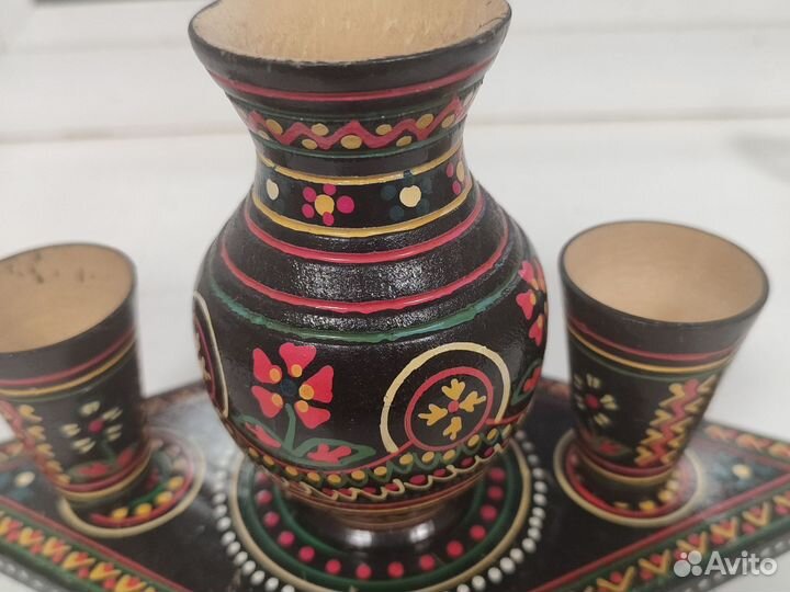Кувшин и две стопки из дерева СССР