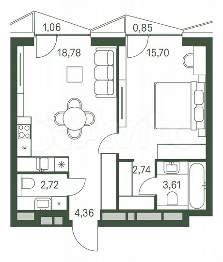 1-к. квартира, 48,5 м², 23/30 эт.