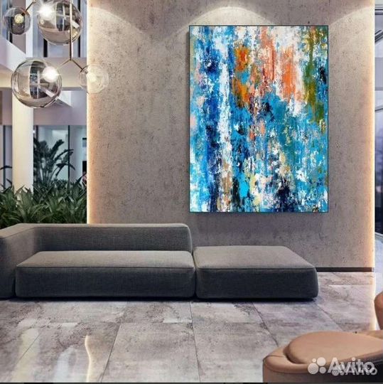 Картина маслом синяя абстракция