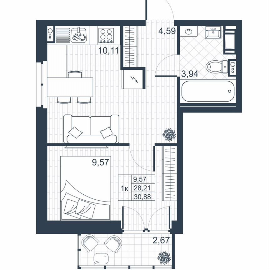 1-к. квартира, 29 м², 6/8 эт.