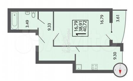 1-к. квартира, 42 м², 7/17 эт.