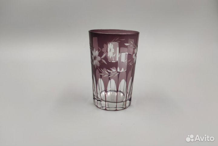 Красивый редкий стакан. Цветной резной хрусталь