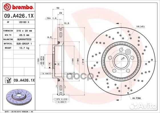 09.A426.1X Диск торм.перфорированный ford galax